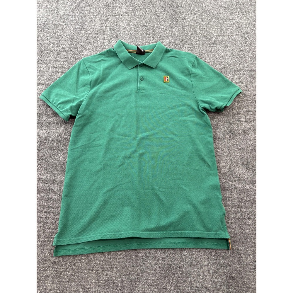 Vtg Nike Polo Shirt Mens M Green Tennis Challenge Court Logo Cotton Casual Knit